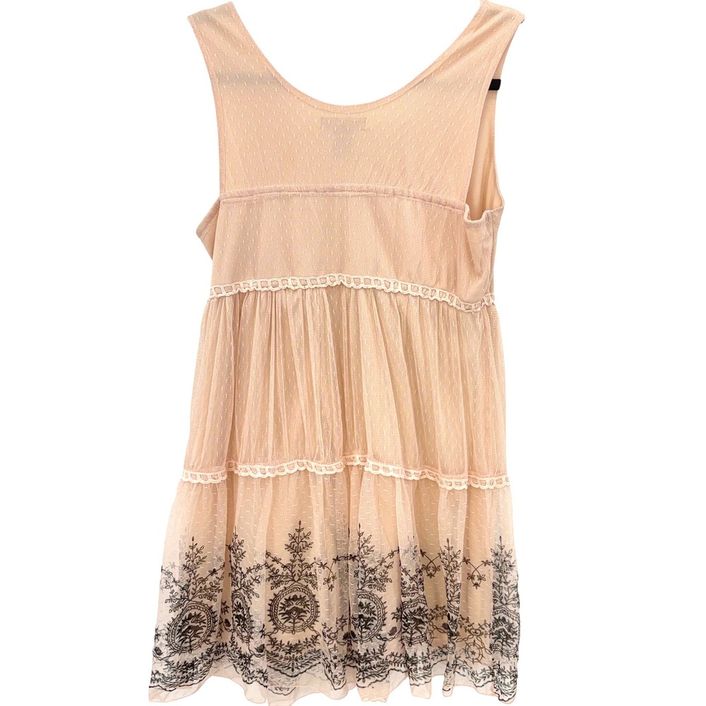Pink Mesh Babydoll Dress Coquette Y2K Tiered Lace Floral Embroidered Mini Medium